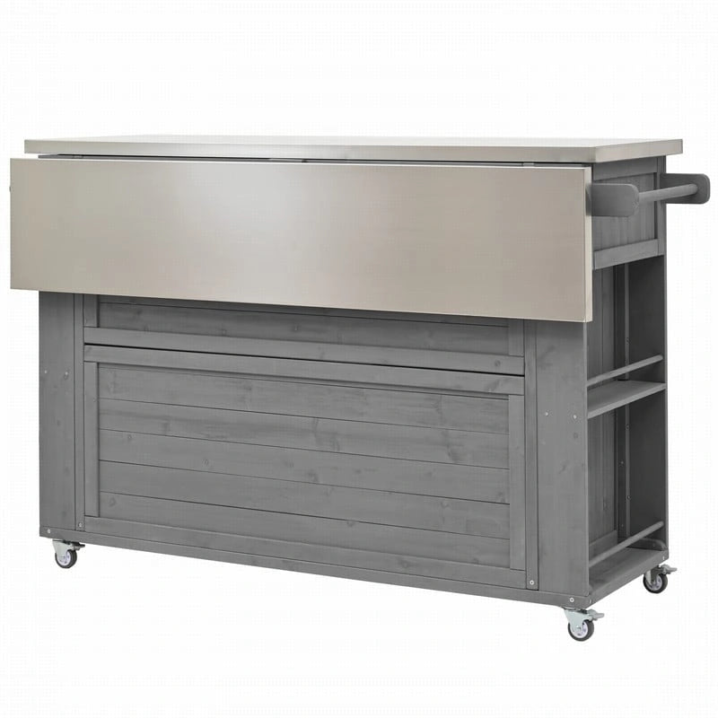 52.25 Outdoor Kitchen Island with Stainless Steel Top, Ample Storage Space, Towel and Spice Racks and a Bottle Opener