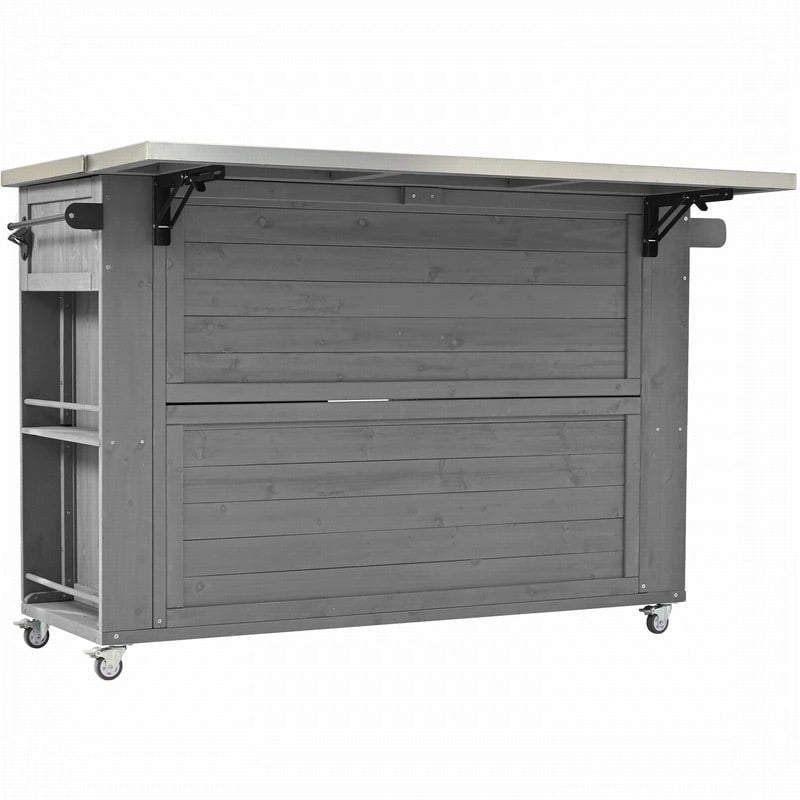52.25 Outdoor Kitchen Island with Stainless Steel Top, Ample Storage Space, Towel and Spice Racks and a Bottle Opener