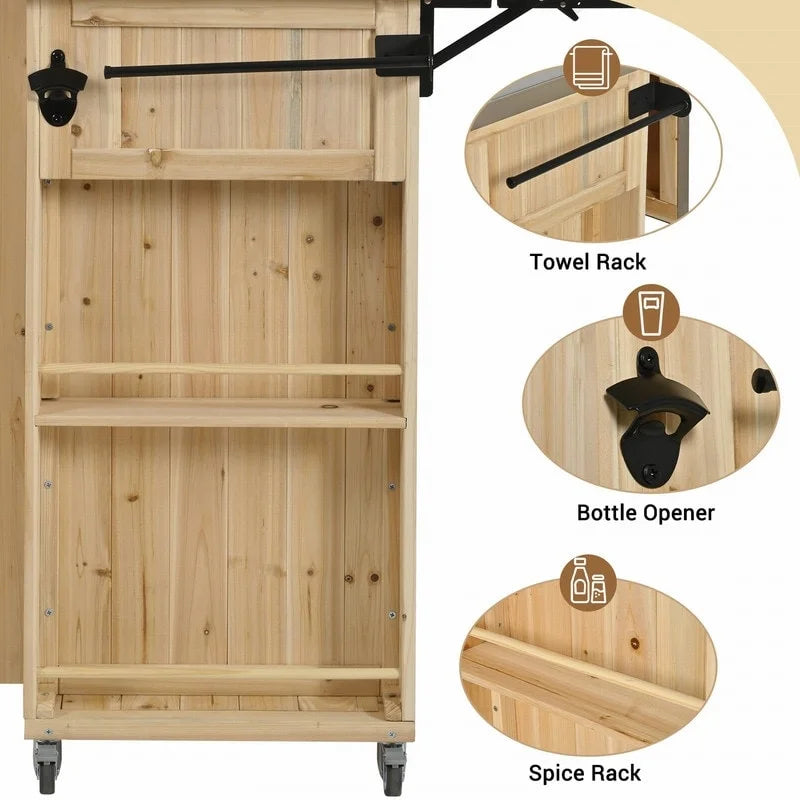 52.25 Outdoor Kitchen Island with Stainless Steel Top, Ample Storage Space, Towel and Spice Racks and a Bottle Opener