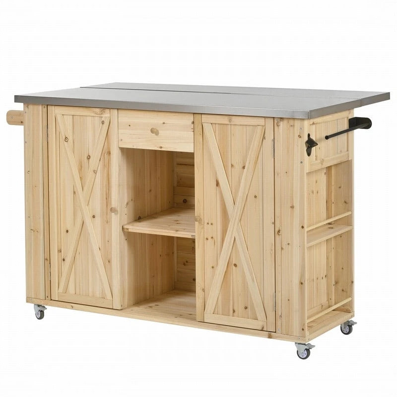 52.25 Outdoor Kitchen Island with Stainless Steel Top, Ample Storage Space, Towel and Spice Racks and a Bottle Opener