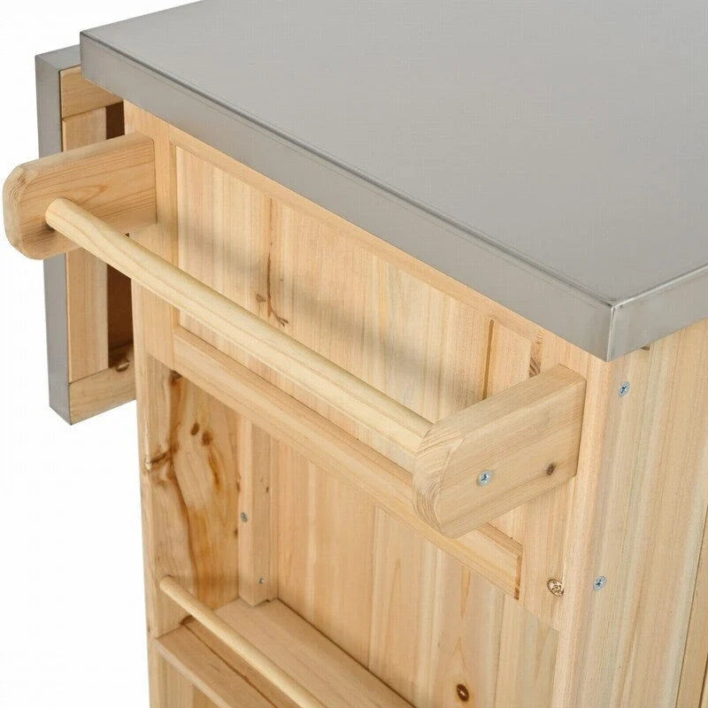 52.25 Outdoor Kitchen Island with Stainless Steel Top, Ample Storage Space, Towel and Spice Racks and a Bottle Opener