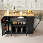 Kitchen Island with Tilt Out Trash Can Holder, Mobile Islands Table with Drawer, Adjustable Shelves & 3 Layer Open Side Racks