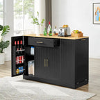 Kitchen Island with Tilt Out Trash Can Holder, Mobile Islands Table with Drawer, Adjustable Shelves & 3 Layer Open Side Racks