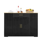 Kitchen Island with Tilt Out Trash Can Holder, Mobile Islands Table with Drawer, Adjustable Shelves & 3 Layer Open Side Racks