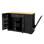 Kitchen Island with Tilt Out Trash Can Holder, Mobile Islands Table with Drawer, Adjustable Shelves & 3 Layer Open Side Racks
