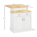 Kitchen Island with Storage Cabinet and 2-Level Rubber Wood Tabletop, Island Table with Adjustable Shelves and Drawers