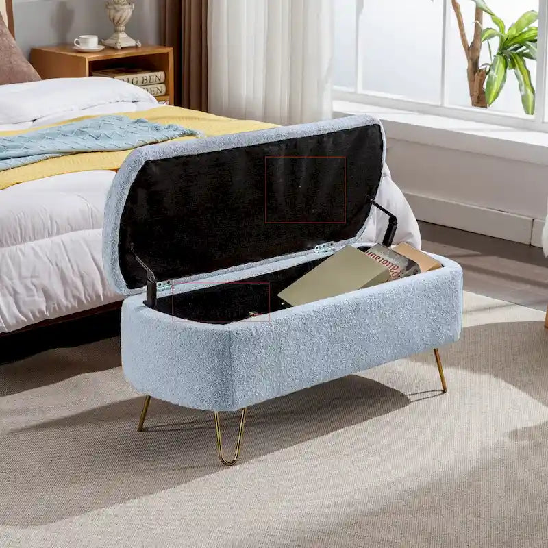 Faux Fur Entryway Bench Padded with Storage