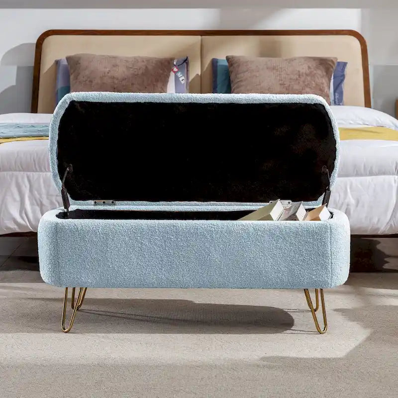 Faux Fur Entryway Bench Padded with Storage