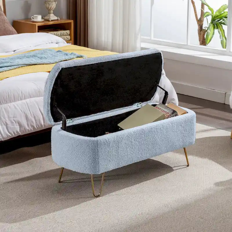 Faux Fur Entryway Bench Padded with Storage