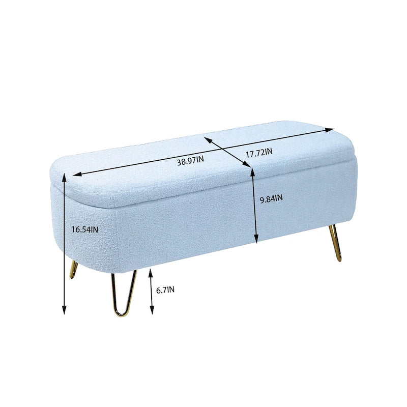 Faux Fur Entryway Bench Padded with Storage