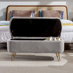 Faux Fur Entryway Bench Padded with Storage