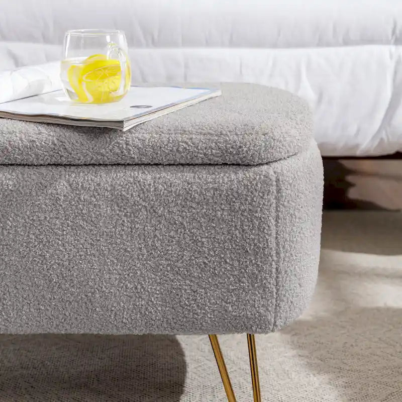 Faux Fur Entryway Bench Padded with Storage
