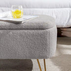 Faux Fur Entryway Bench Padded with Storage