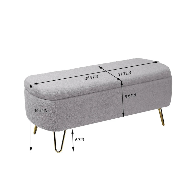 Faux Fur Entryway Bench Padded with Storage