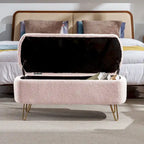 Faux Fur Entryway Bench Padded with Storage