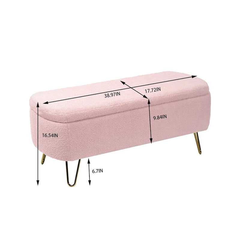Faux Fur Entryway Bench Padded with Storage