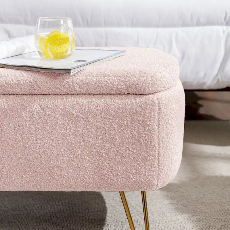 Faux Fur Entryway Bench Padded with Storage