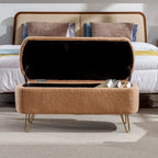 Faux Fur Entryway Bench Padded with Storage