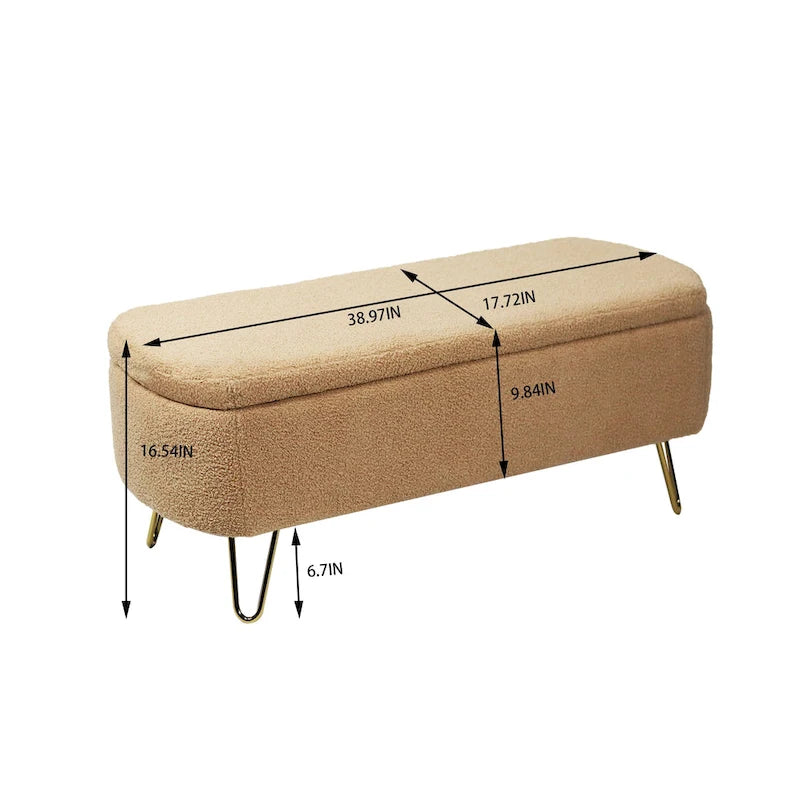 Faux Fur Entryway Bench Padded with Storage