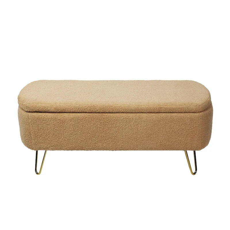 Faux Fur Entryway Bench Padded with Storage
