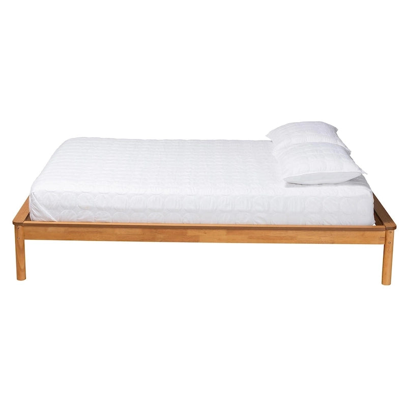 Mid-Century Modern Honey Oak Finished Wood Full Size Bed Frame