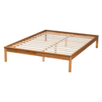 Mid-Century Modern Honey Oak Finished Wood Full Size Bed Frame