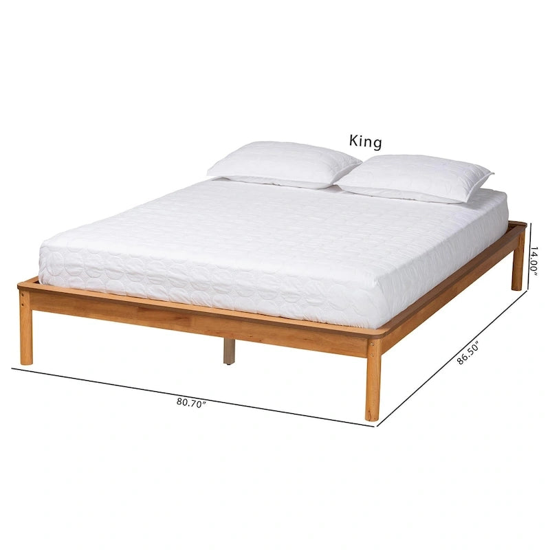 Mid-Century Modern Honey Oak Finished Wood Full Size Bed Frame