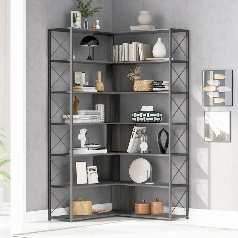 L-Shaped Corner 7-Tier Bookcase