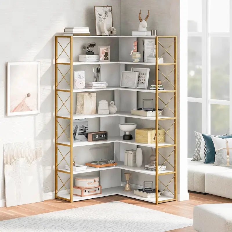 L-Shaped Corner 7-Tier Bookcase