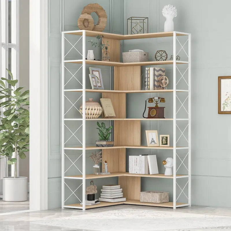 L-Shaped Corner 7-Tier Bookcase