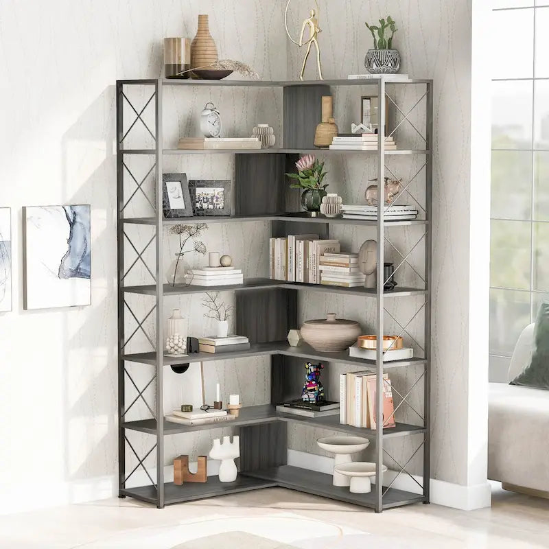 L-Shaped Corner 7-Tier Bookcase
