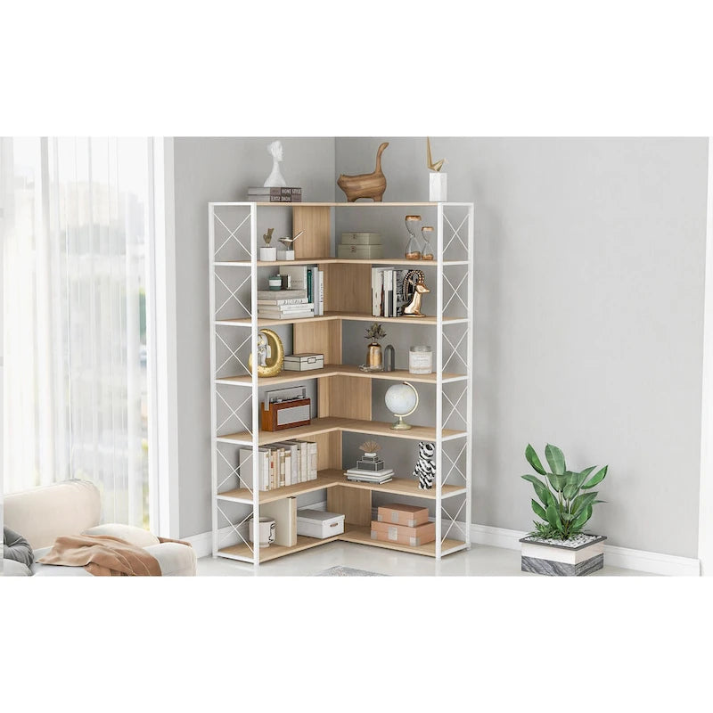 L-Shaped Corner 7-Tier Bookcase