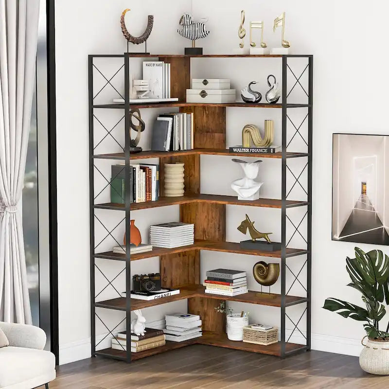L-Shaped Corner 7-Tier Bookcase