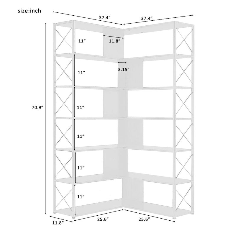 L-Shaped Corner 7-Tier Bookcase