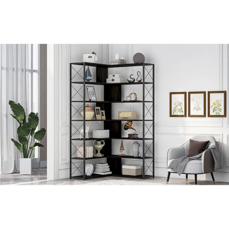 L-Shaped Corner 7-Tier Bookcase