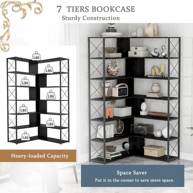 L-Shaped Corner 7-Tier Bookcase
