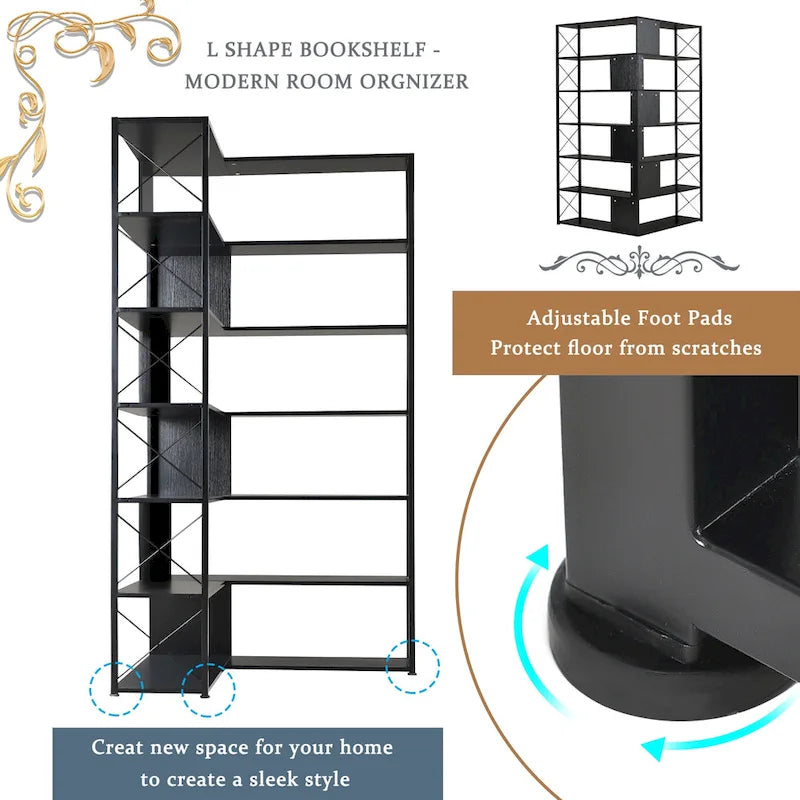 L-Shaped Corner 7-Tier Bookcase