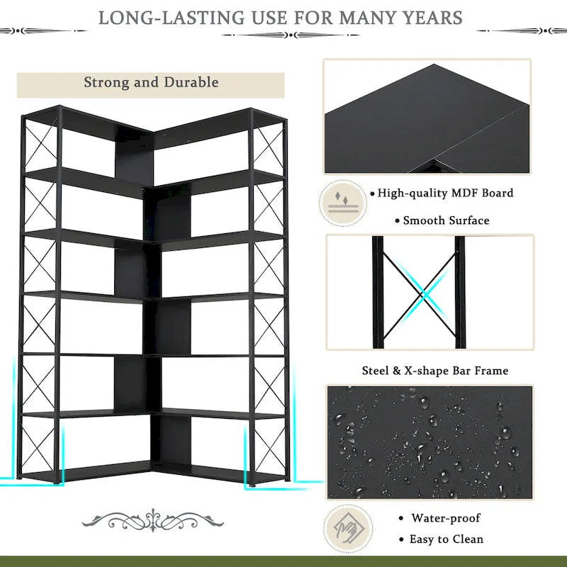 L-Shaped Corner 7-Tier Bookcase