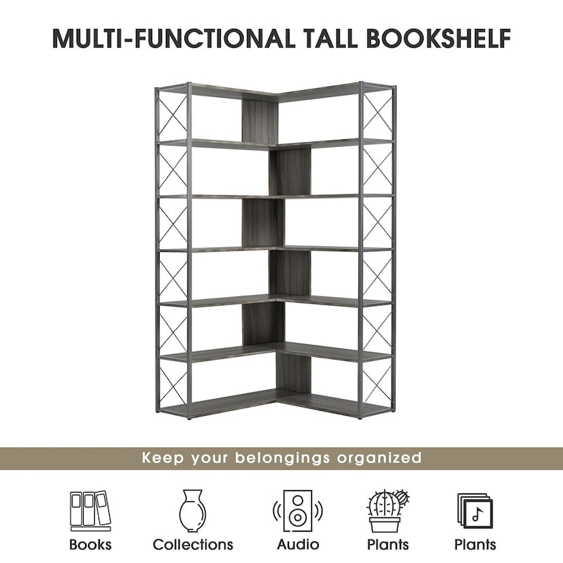 L-Shaped Corner 7-Tier Bookcase