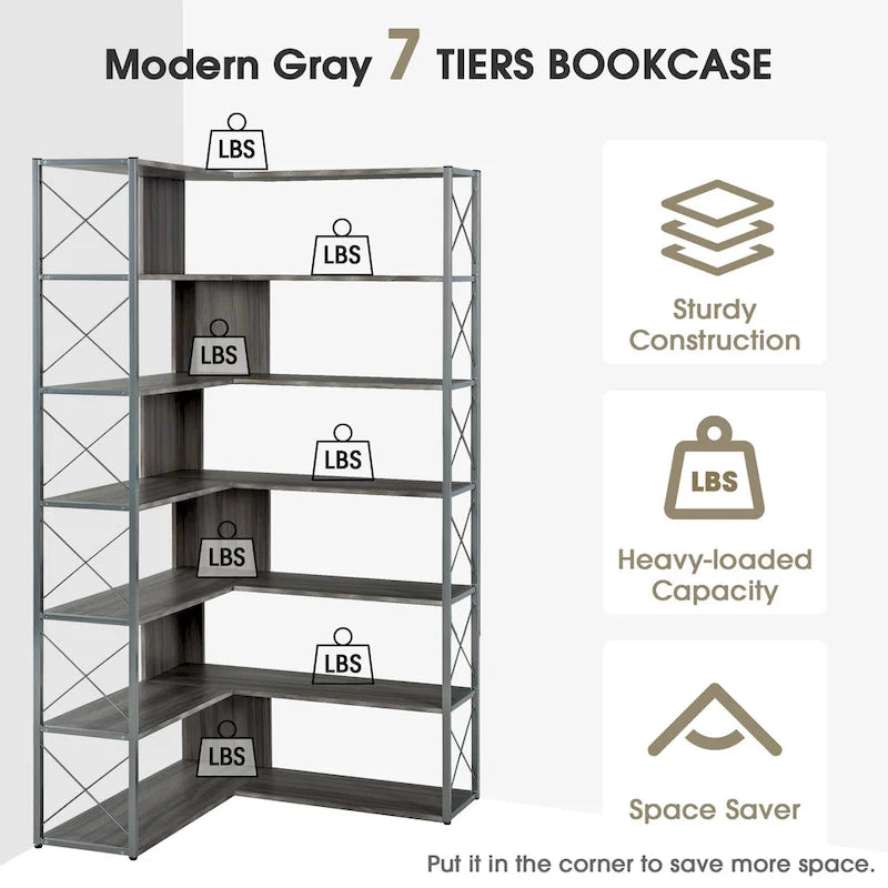 L-Shaped Corner 7-Tier Bookcase