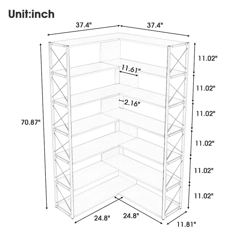 L-Shaped Corner 7-Tier Bookcase