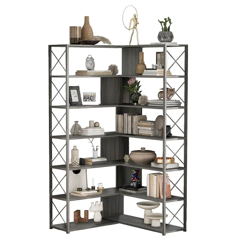 L-Shaped Corner 7-Tier Bookcase