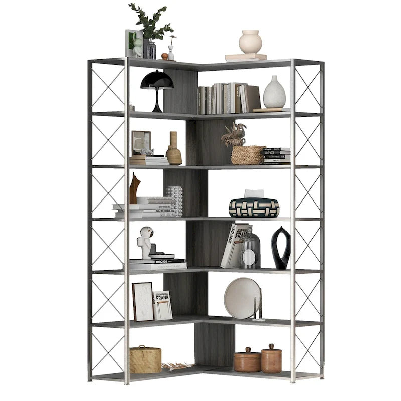 L-Shaped Corner 7-Tier Bookcase