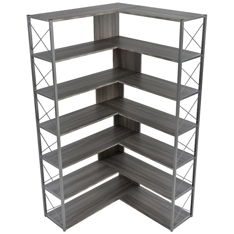 L-Shaped Corner 7-Tier Bookcase