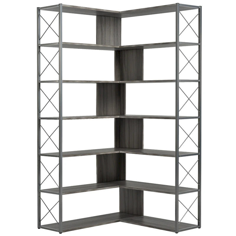 L-Shaped Corner 7-Tier Bookcase
