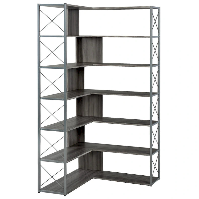 L-Shaped Corner 7-Tier Bookcase