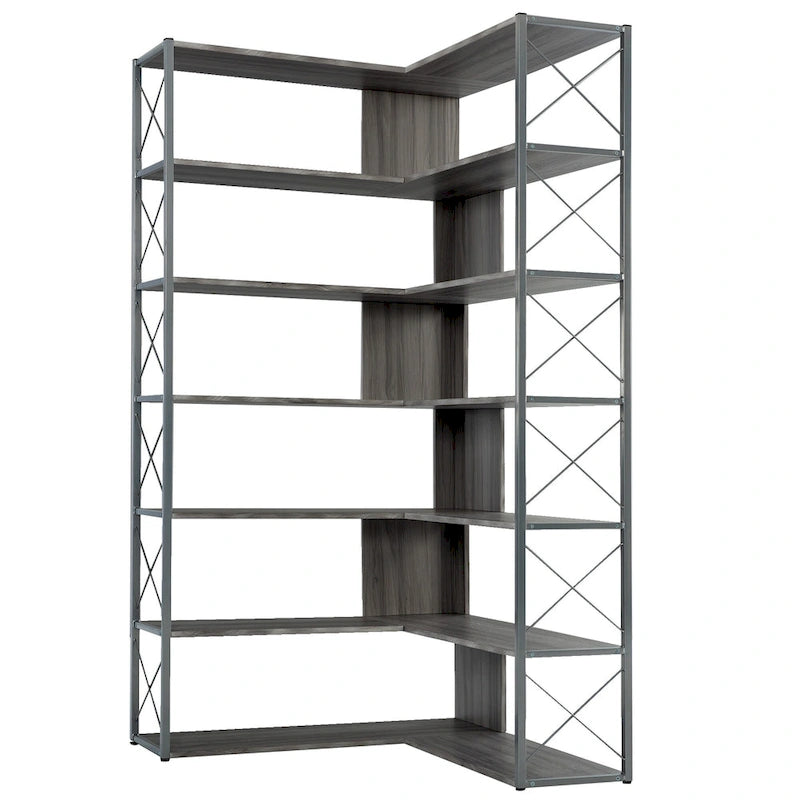 L-Shaped Corner 7-Tier Bookcase