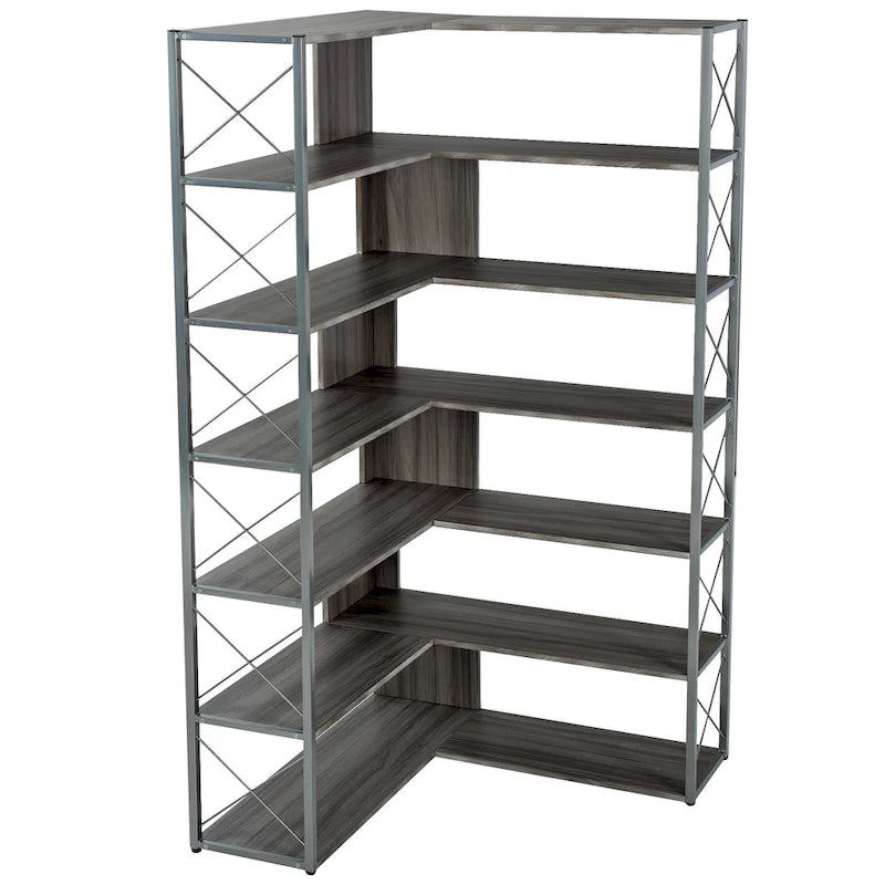 L-Shaped Corner 7-Tier Bookcase
