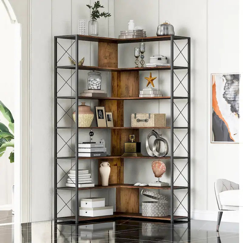 L-Shaped Corner 7-Tier Bookcase
