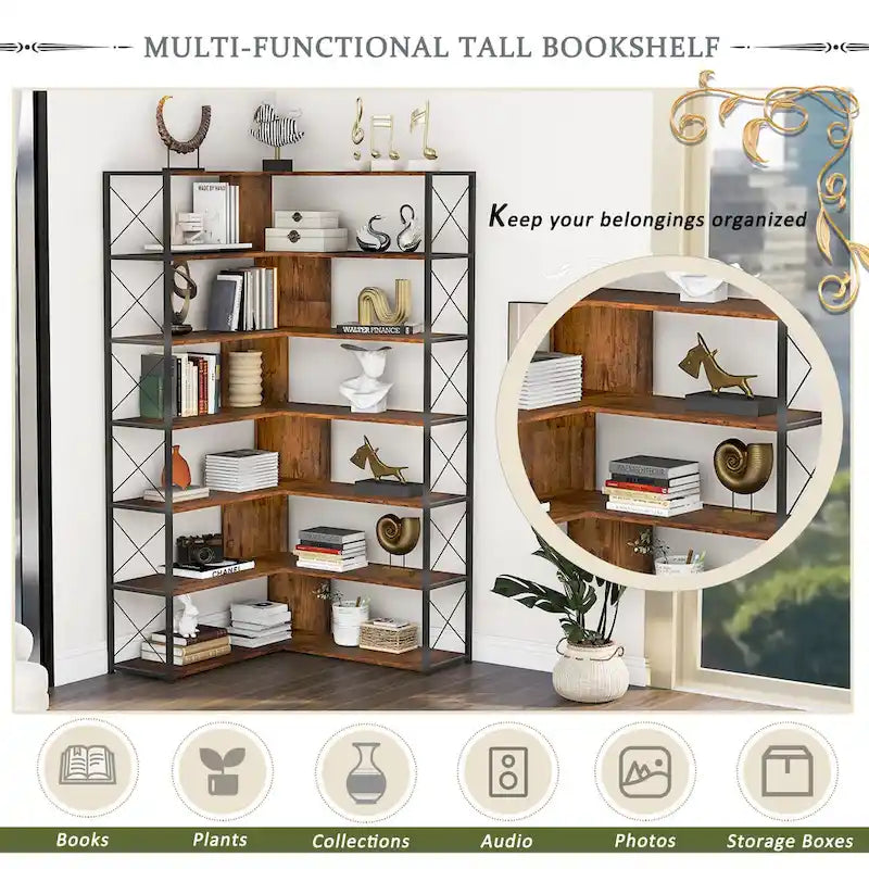 L-Shaped Corner 7-Tier Bookcase